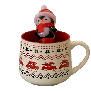 Festive Penguin Light Up Spinner + Mug with Red Interior New With Tags Set of 2